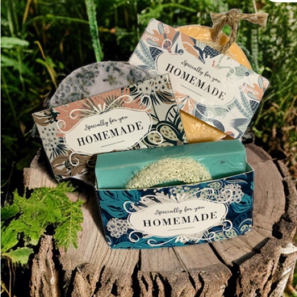 Hand Crafted Loofah Shea Butter Soap - JuJuBee Vanilla Scent (Teal Rectangle) - Picture 5 of 7